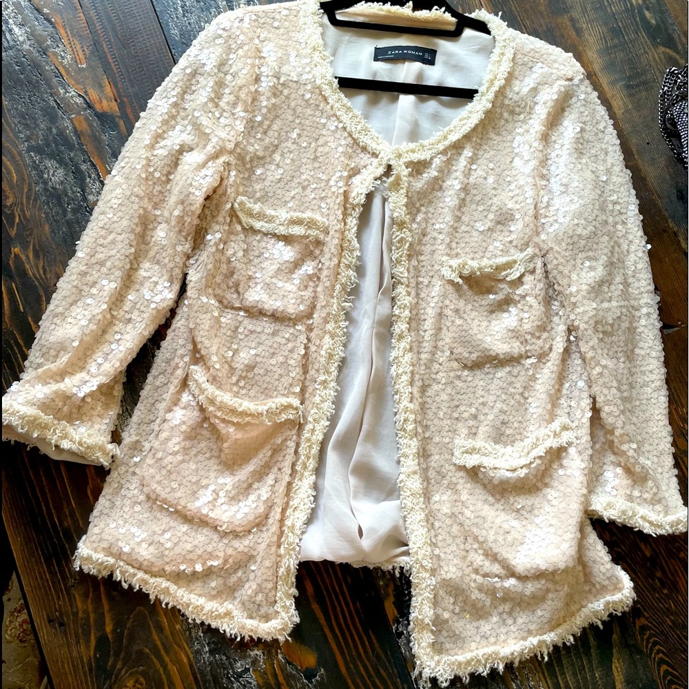 Zara Chanel Pale Peach Style Sequin Jacket